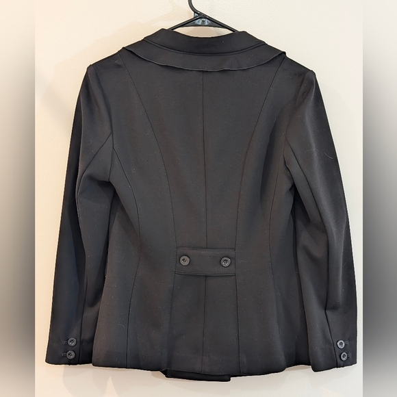 WHBM Black Ruffle Double Breasted Blazer Size 2 Corpcore Coquette Dark Academia - Picture 5 of 11